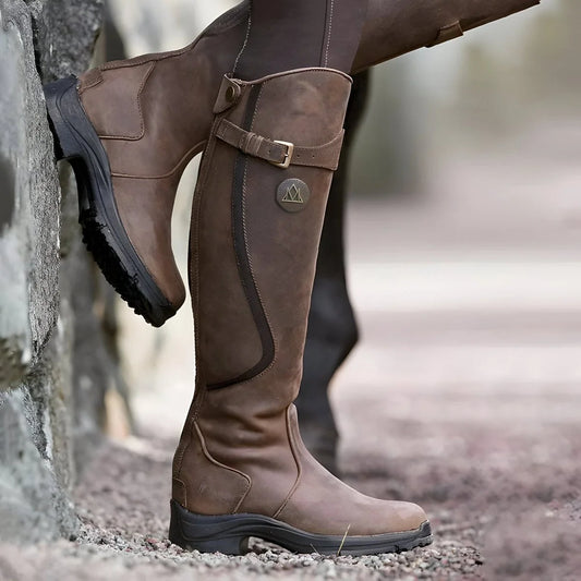 Women's Waterproof Knee-High Leather Riding Boots