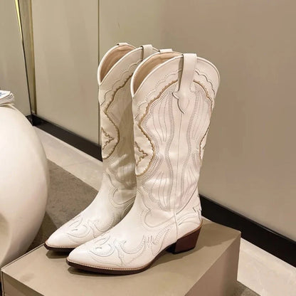 Women's Western Cowboy Boots with Low Block Heel