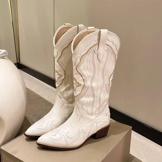 Women's Western Cowboy Boots with Low Block Heel