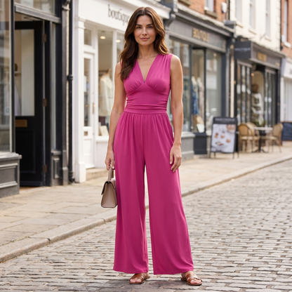 Women's Wide-Leg Sleeveless Jumpsuit with V-Neck