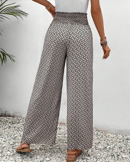 Women's Wide Leg Trousers with Smocked Waist