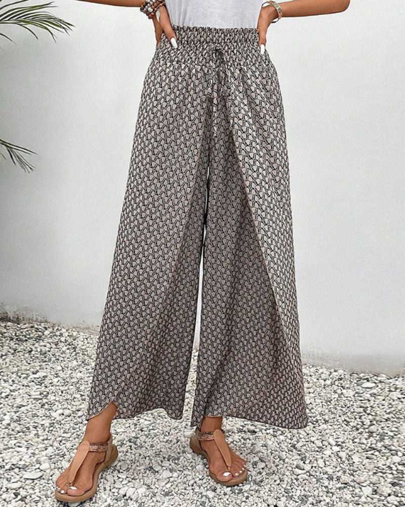 Women's Wide Leg Trousers with Smocked Waist