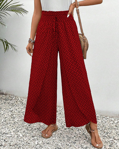 Women's Wide Leg Trousers with Smocked Waist