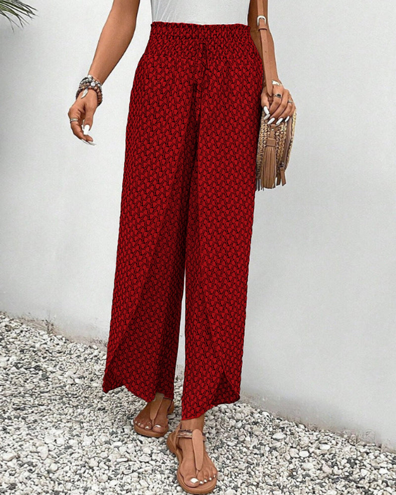 Women's Wide Leg Trousers with Smocked Waist
