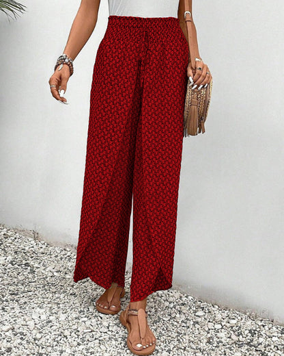 Women's Wide Leg Trousers with Smocked Waist
