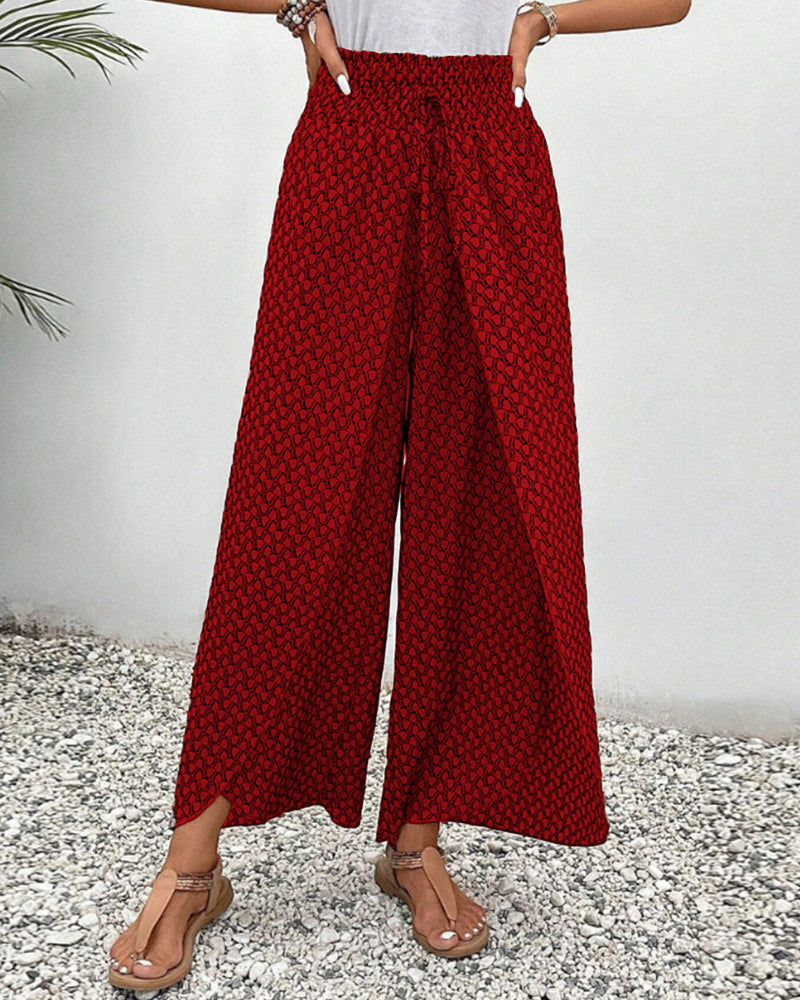 Women's Wide Leg Trousers with Smocked Waist
