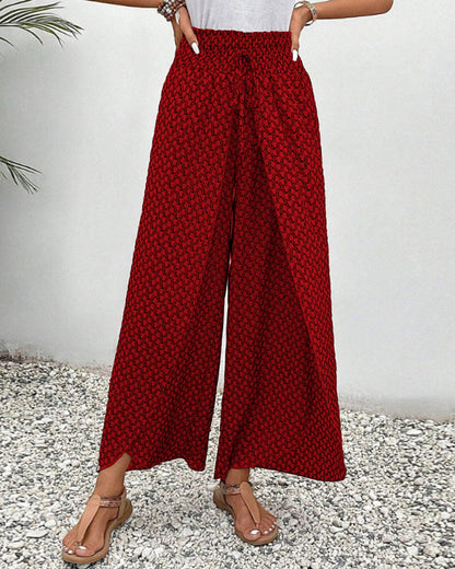 Women's Wide Leg Trousers with Smocked Waist