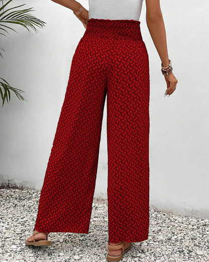 Women's Wide Leg Trousers with Smocked Waist