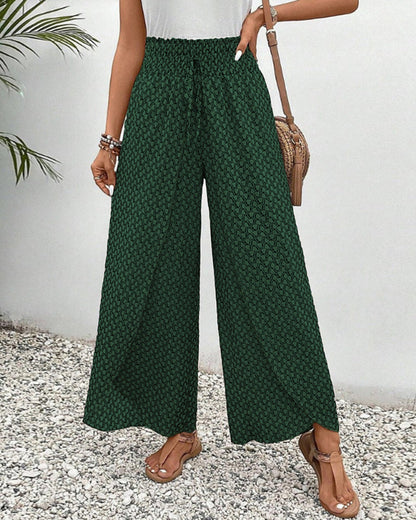 Women's Wide Leg Trousers with Smocked Waist