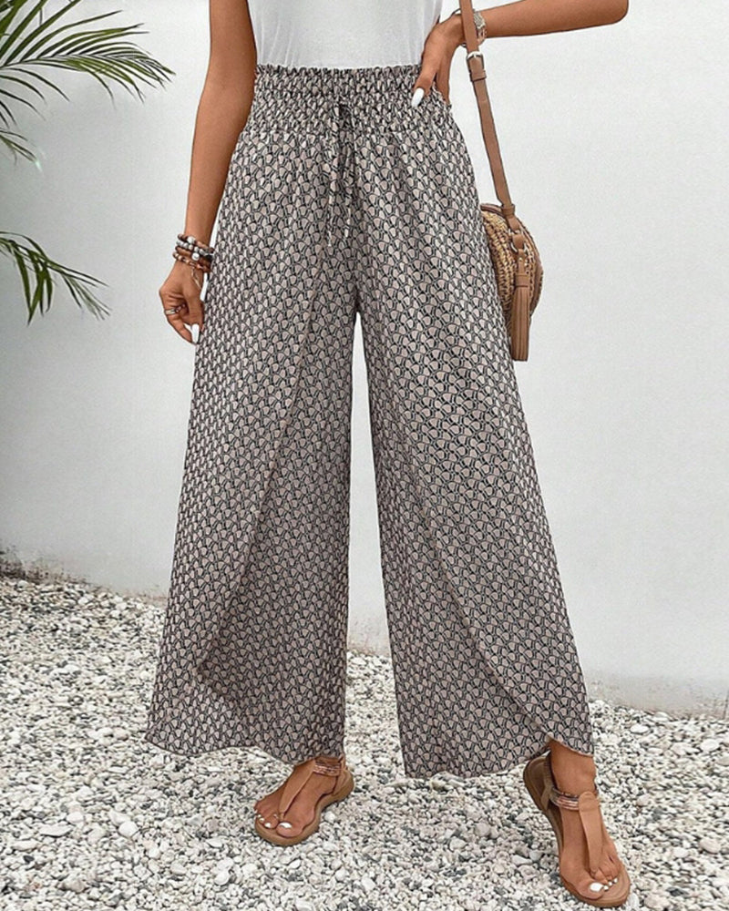 Women's Wide Leg Trousers with Smocked Waist