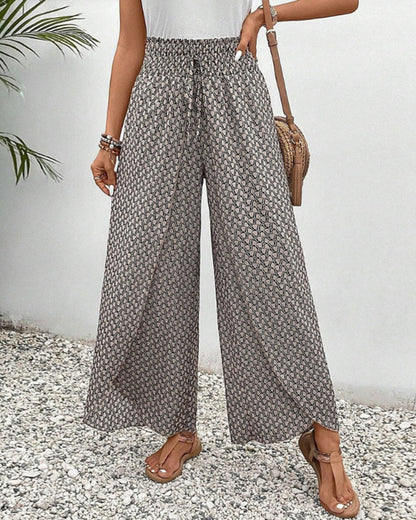 Women's Wide Leg Trousers with Smocked Waist