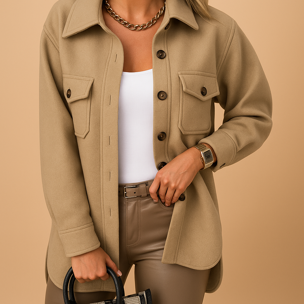 Women's Windproof Button-Up Jacket with Collar