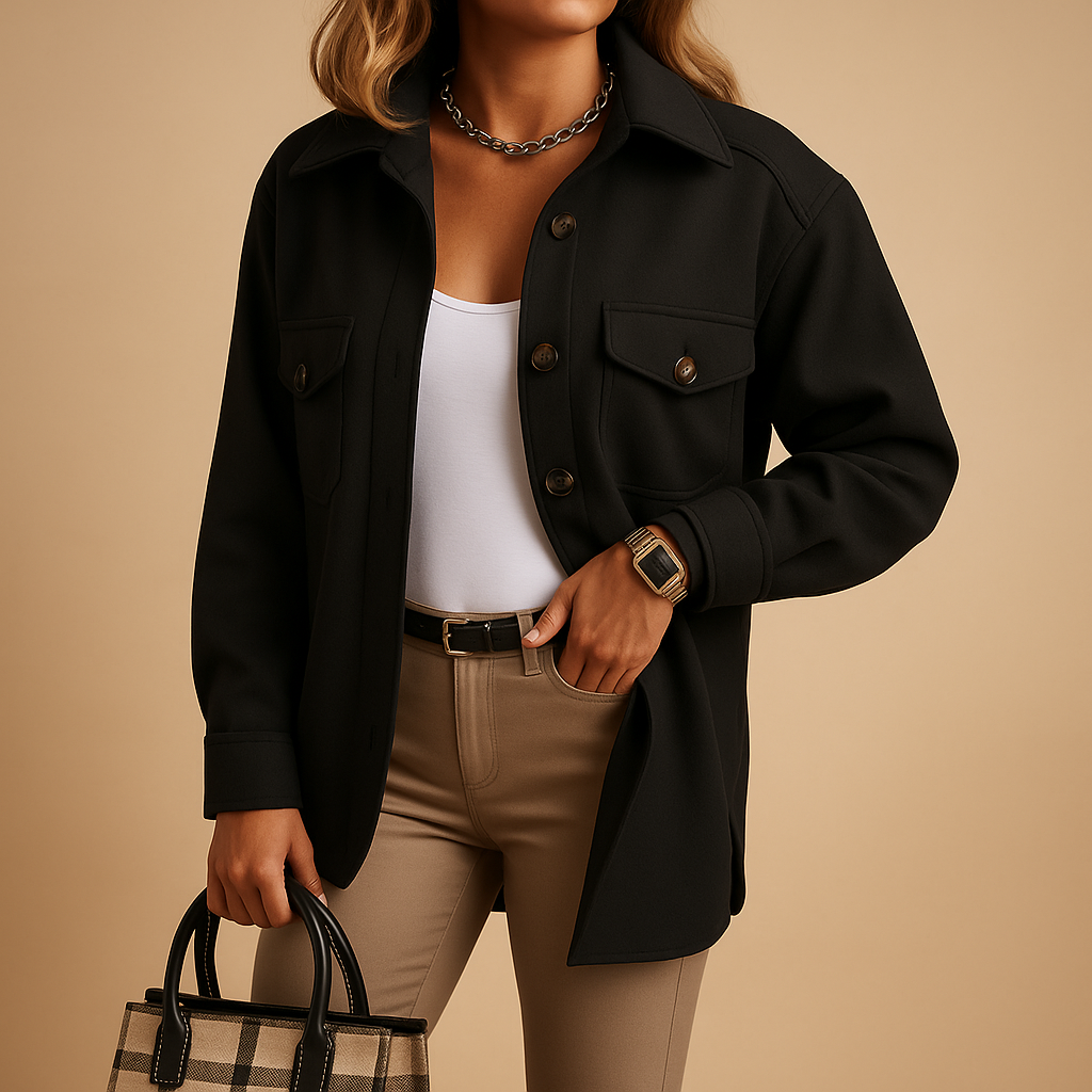 Women's Windproof Button-Up Jacket with Collar
