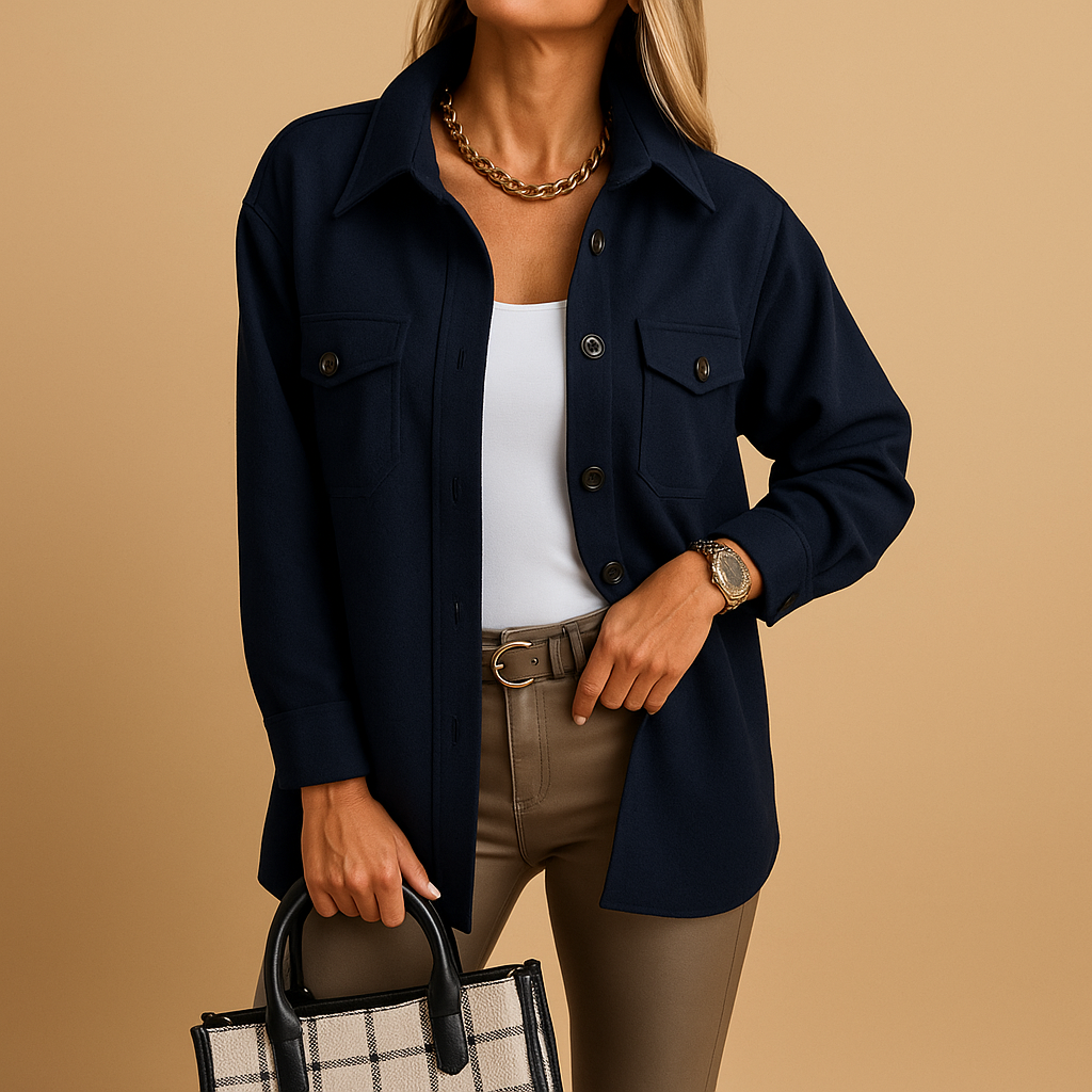 Women's Windproof Button-Up Jacket with Collar