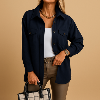 Women's Windproof Button-Up Jacket with Collar