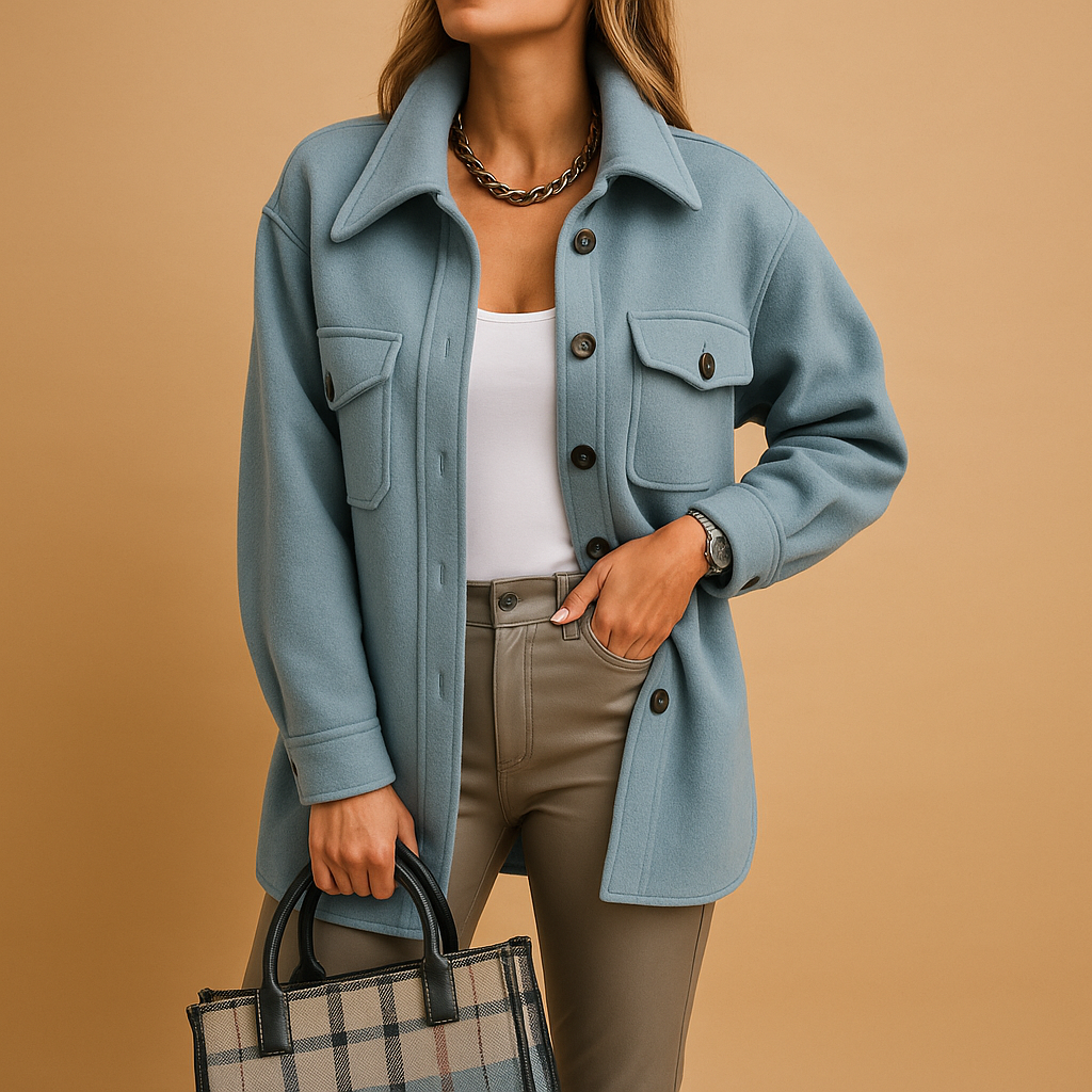 Women's Windproof Button-Up Jacket with Collar