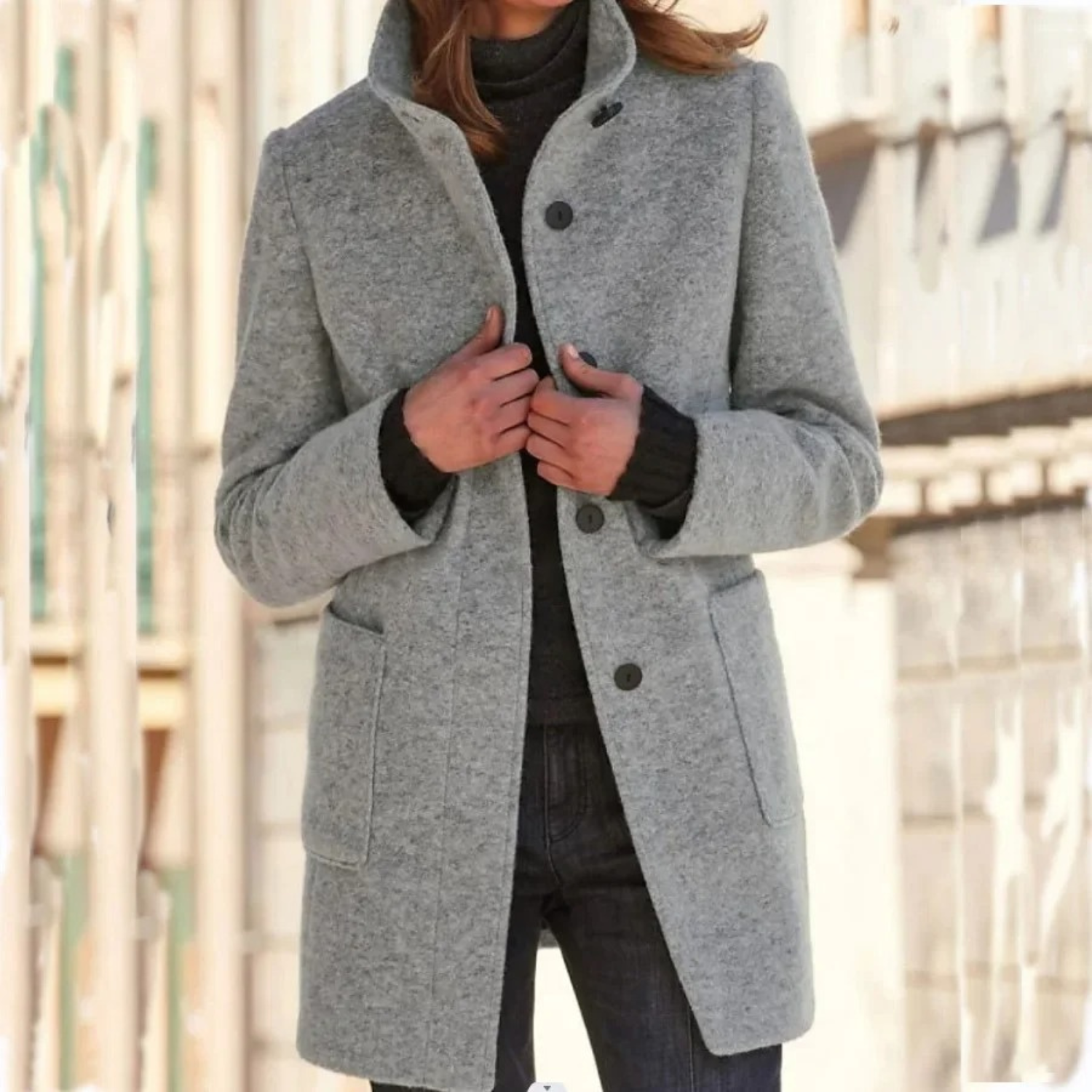 Women's Windproof Winter Coat with Stand-Up Collar