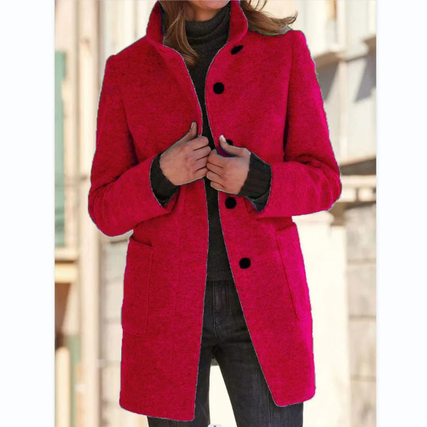 Women's Windproof Winter Coat with Stand-Up Collar