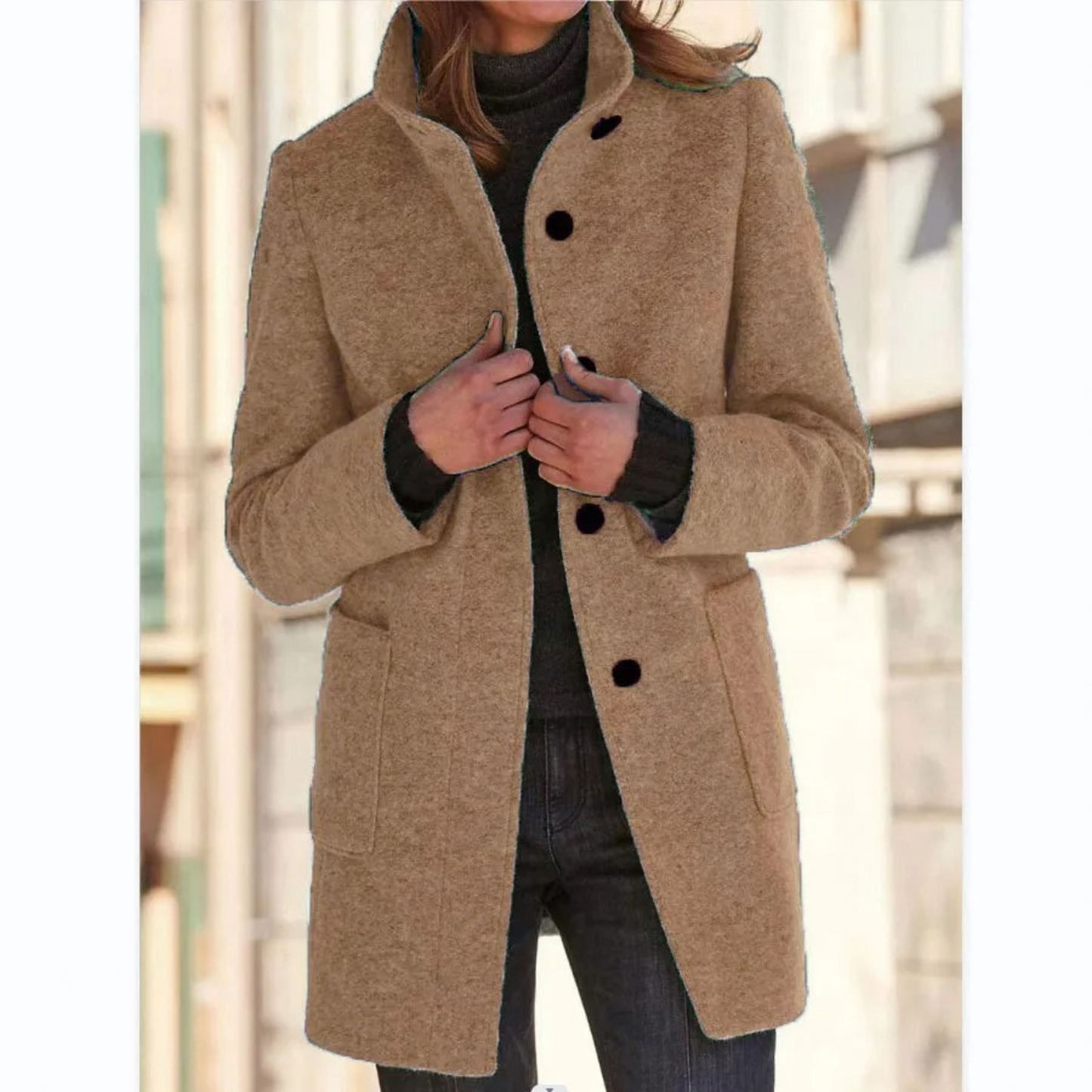 Women's Windproof Winter Coat with Stand-Up Collar