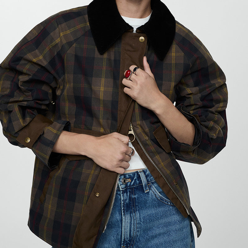 Women's Winter Checkered Jacket with Soft Collar