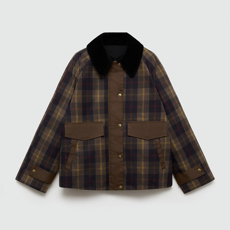 Women's Winter Checkered Jacket with Soft Collar