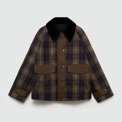 Women's Winter Checkered Jacket with Soft Collar