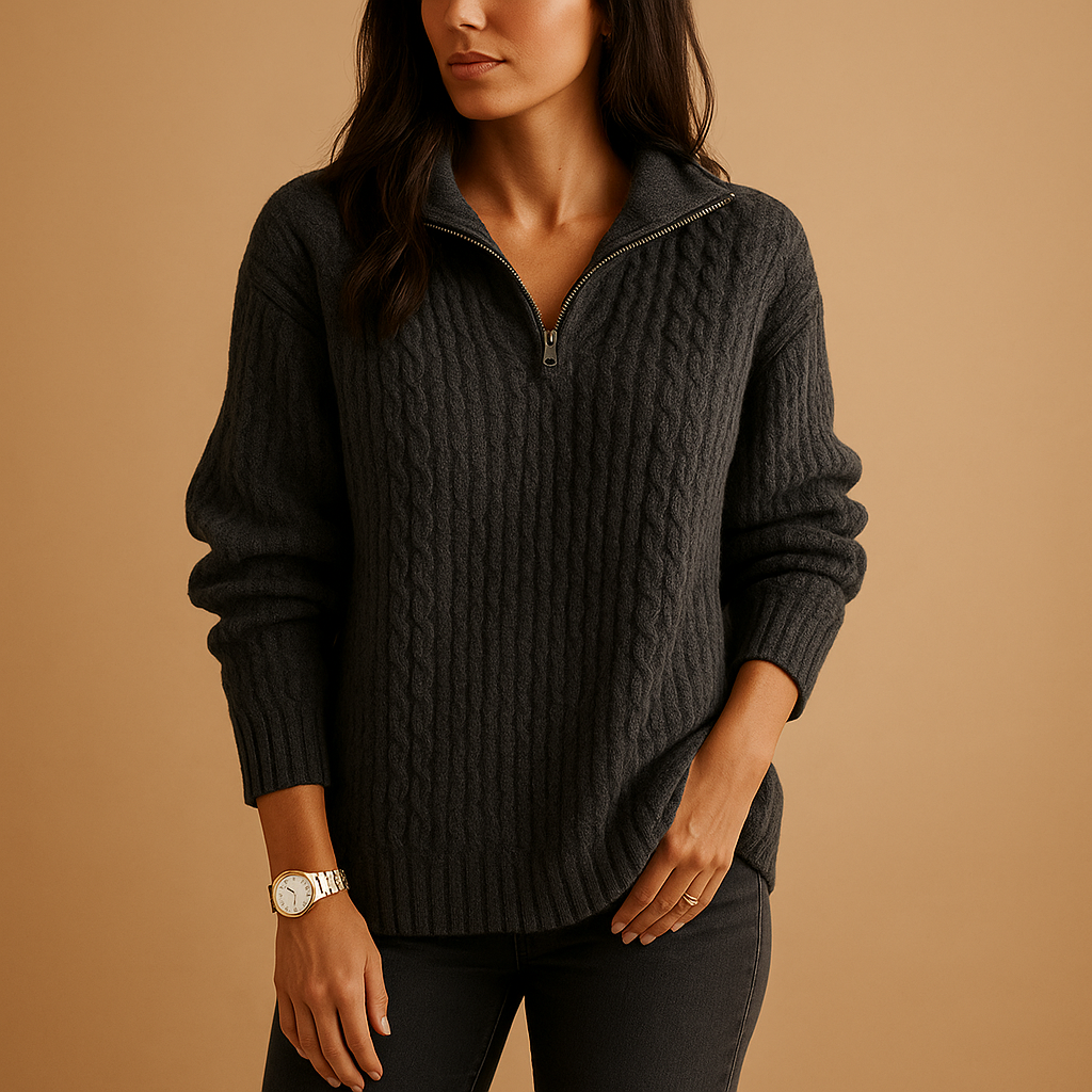 Women's Wool Blend Half-Zip Sweater Ribbed Knit