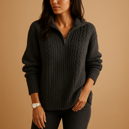 Women's Wool Blend Half-Zip Sweater Ribbed Knit