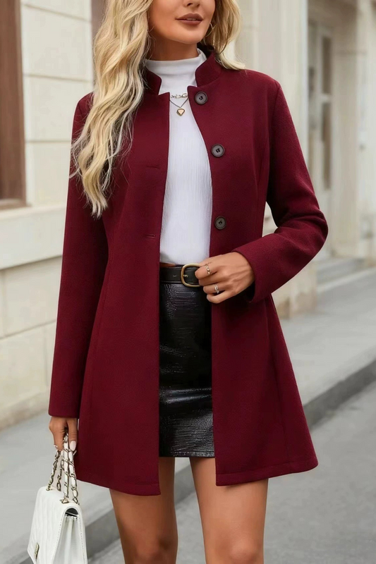 Women's Wool Blend Slim Fit Stand Collar Coat