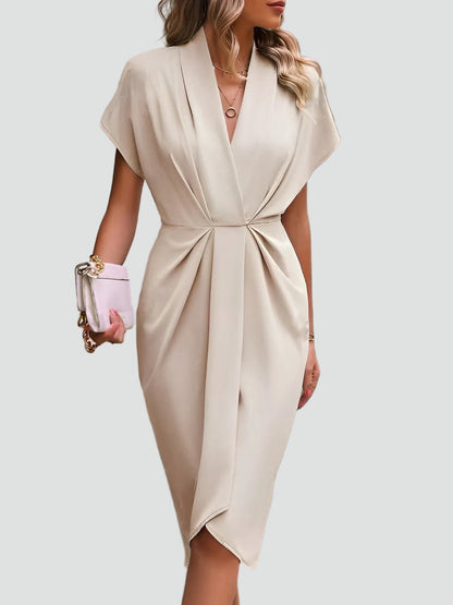 Women's Wrap Midi Dress with Pleated Detail
