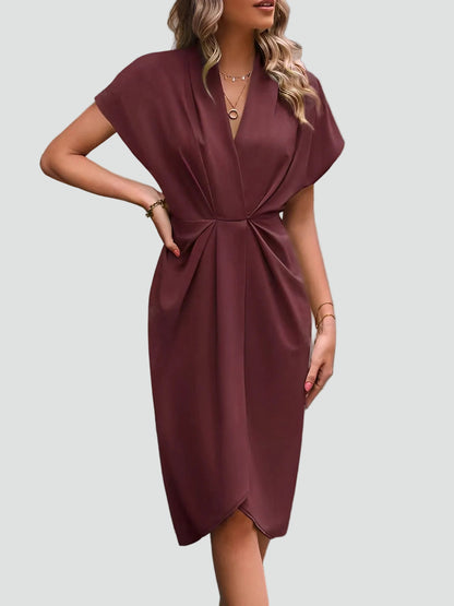 Women's Wrap Midi Dress with Pleated Detail