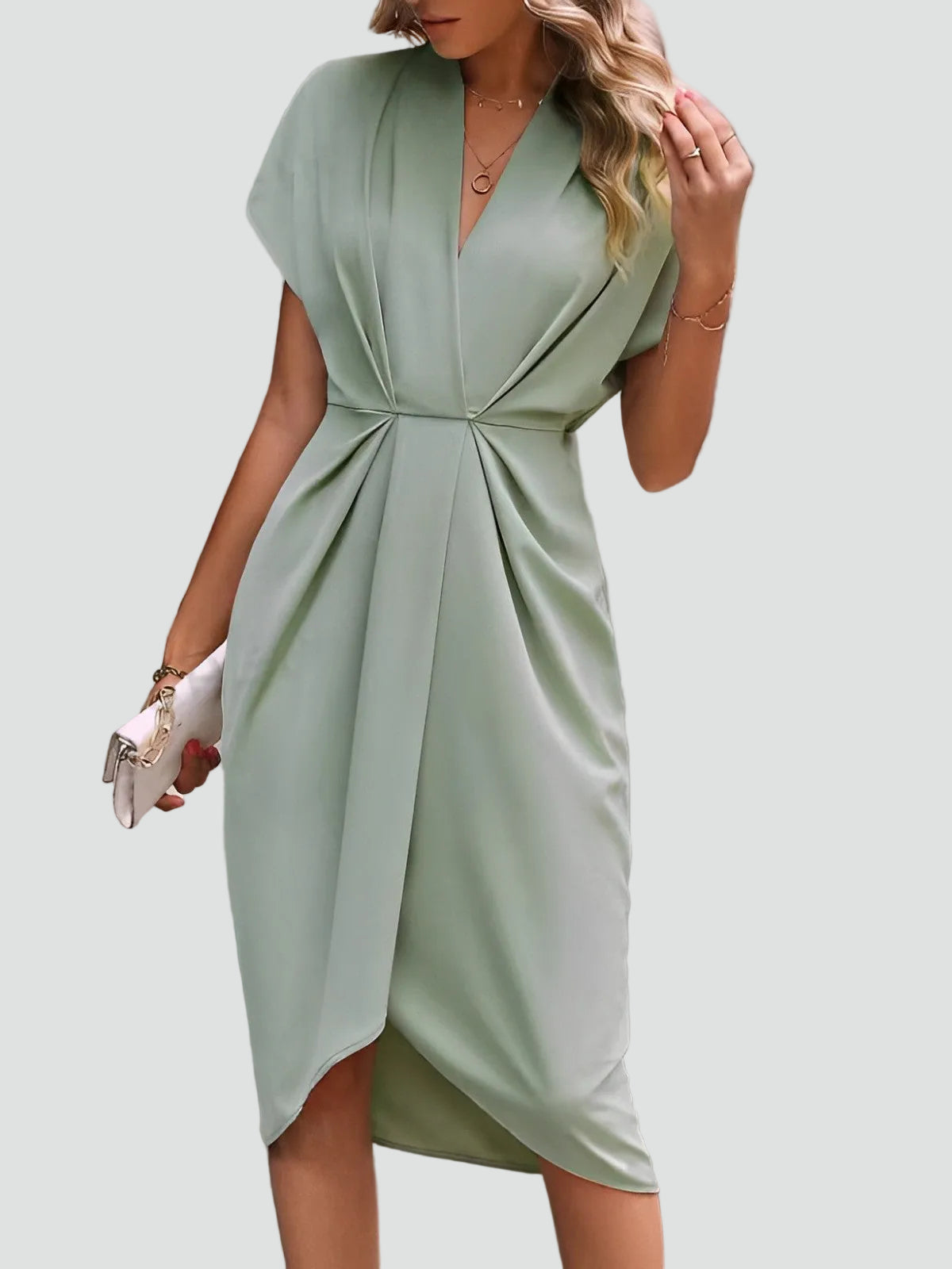 Women's Wrap Midi Dress with Pleated Detail