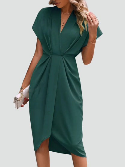 Women's Wrap Midi Dress with Pleated Detail