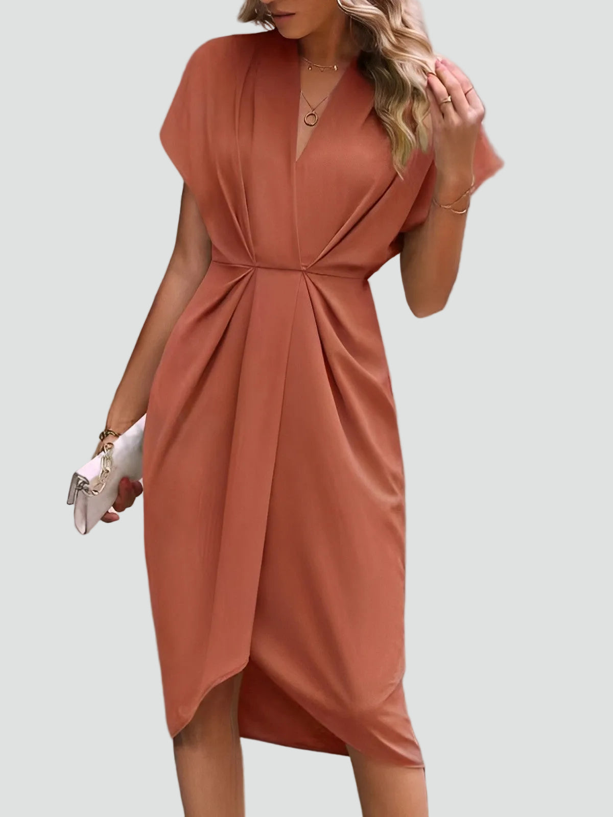 Women's Wrap Midi Dress with Pleated Detail