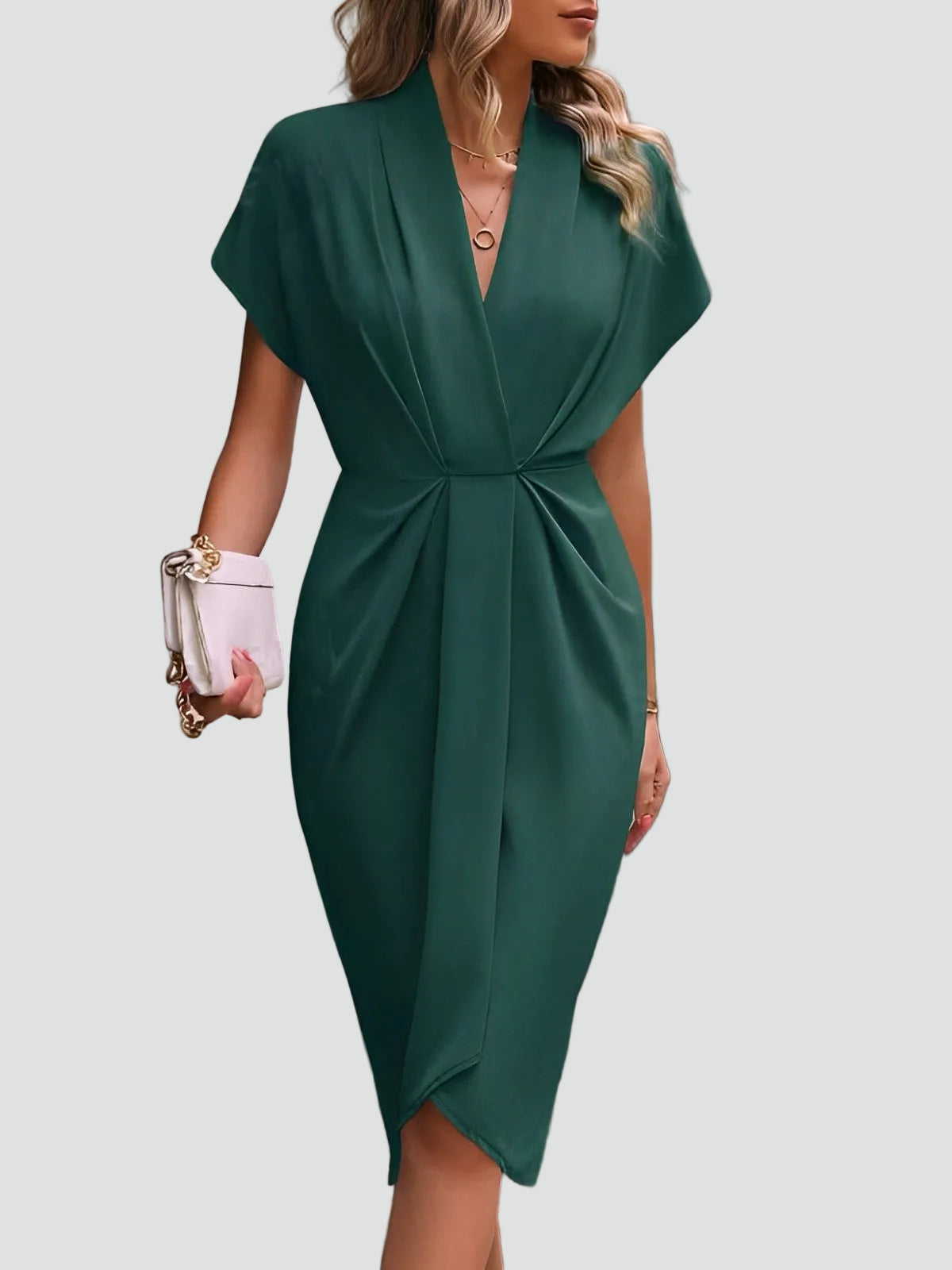 Women's Wrap Midi Dress with Pleated Detail