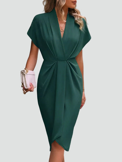 Women's Wrap Midi Dress with Pleated Detail