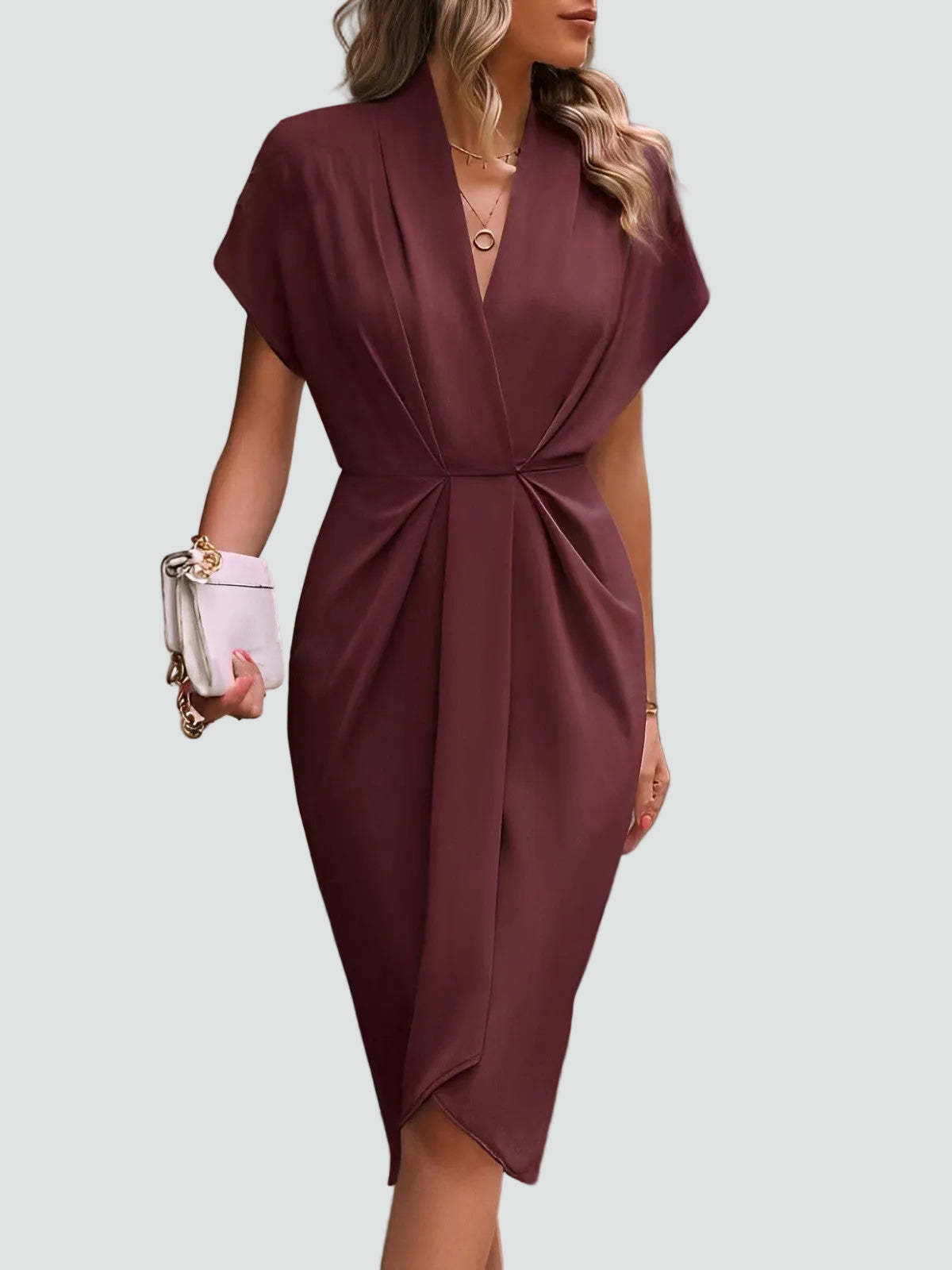 Women's Wrap Midi Dress with Pleated Detail