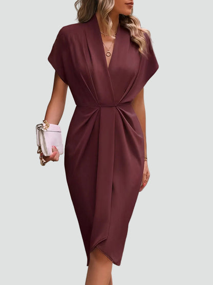 Women's Wrap Midi Dress with Pleated Detail