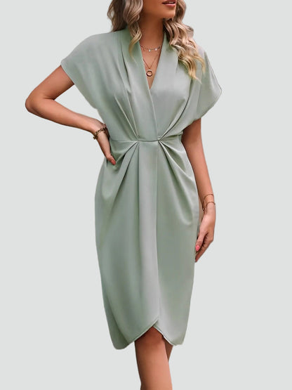Women's Wrap Midi Dress with Pleated Detail