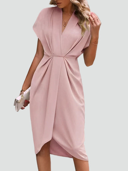 Women's Wrap Midi Dress with Pleated Detail